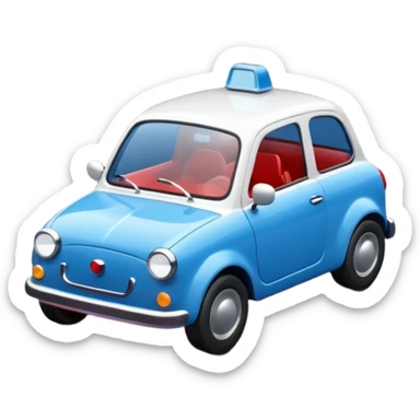 A simple 3D icon showing a road with a small blue car moving forward. The design uses blue, white, and black as main colors, with tiny red accents for the car lights. Clean, minimal, and easy to understand. sticker
