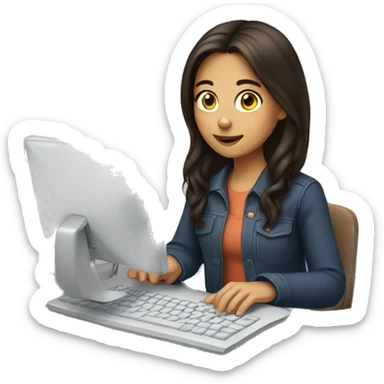 brunette girl typing sticker