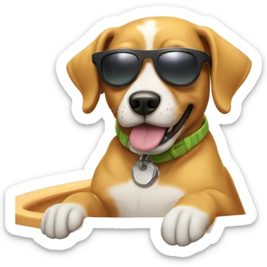 Dog wearing sunglasses bathing in the sun sticker