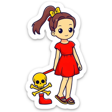 👑 (👗❤️ + 💀💛)(👡❤️)(👧🏻 + large ponytails+ adult) sticker