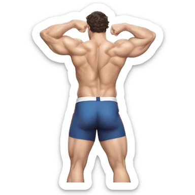 Henry cavill in a jock, backwards view, stretching glutes sticker