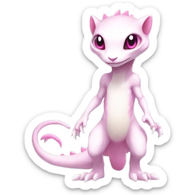 White, Chibi, White body, Anthro-Sona-Lizard-Alien-Salazzle-Mew-Fakémon, with pink eyes, Full Body sticker