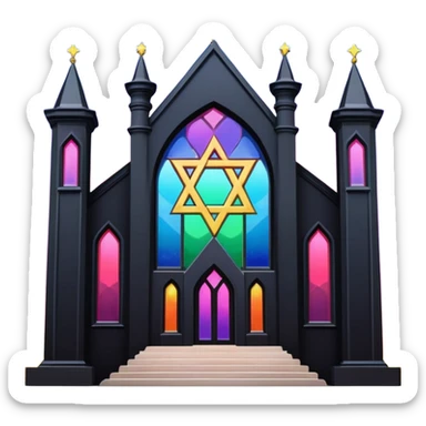 jewish synagogue temple in dark goth aesthetic style with black building and rainbow tint glass windows and star of david and celestial symbolism of peace and acceptance  sticker