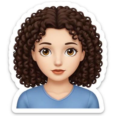 White woman with dark brown curly hair. and black eyes sticker