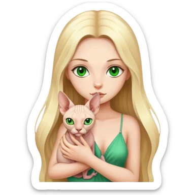 Girl blonde long hair green eyes holding sphynx sticker