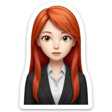 3D animated female character with long straight red hair, sharp eyes, slim face, stylish modern outfit, confident expression, K-pop inspired animation style." sticker