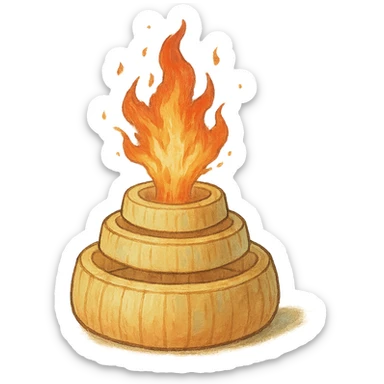 ghibli style illustration of a sliced onion volcano with fire erupting from the top sticker
