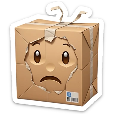 Generate a realistic emoji-style of a package being damaged sticker
