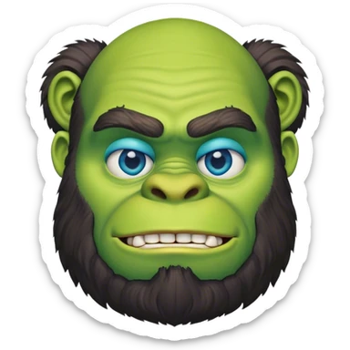 shrek with a beard and blue eyes looks like gorilla  sticker