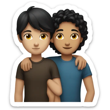 girl with dark brown hair hugging boy with black hair sticker