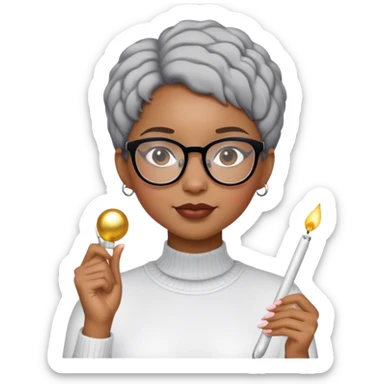 Light skinned Black girl with glasses short natural gray haircut celebrating new year’s  sticker