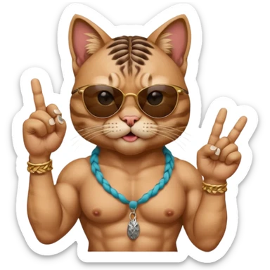 Bodybuilder cat with braids wearing sunglasses with high expressions on face like stoned and showing middle finger and cigar in mouth  sticker