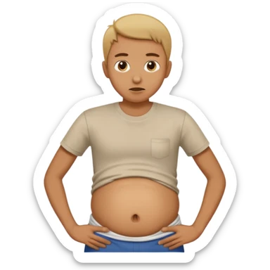 Hungry person holding stomach sticker