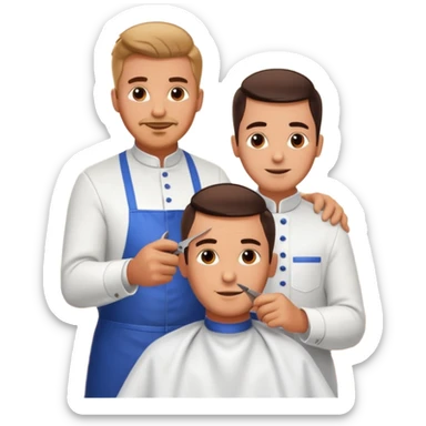 At a barbershop, the experienced barber is teaching his apprentice how to properly cut hair, offering tips on technique, customer service, and attention to detail. The mentor emphasizes the importance of precision, patience, and building trust with clients sticker