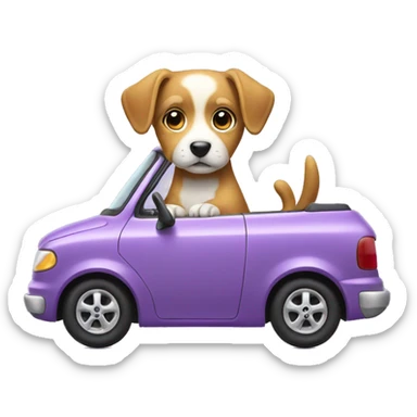 Dog driving light purple car sticker