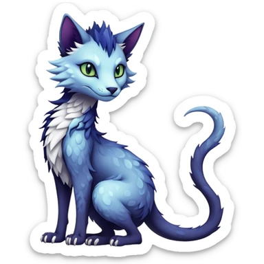 Kawaii dark edgy fantasy ethereal feline-vernid-sergal-fursona animal creature with a tufted tail full body with intricate markings  sticker