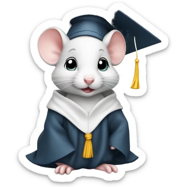 Cute little white mouse in graduation cap and gown sticker