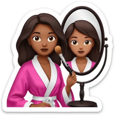 dark brown girl in victorias secret robe doing makeup sticker