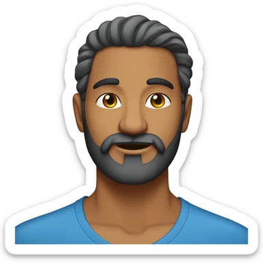 indian man in blue t shirt, beard is fully shaved, head profi. wavy hair sticker