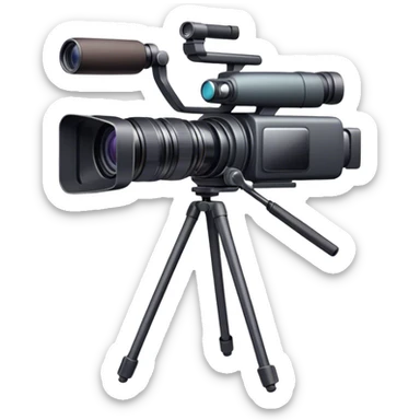 Create an emoji for video recording. Show a  single lens video camera on tripod, symbolizing the act of filming. Use modern, professional colors. Do not include any emojis or smiley faces. Make the background transparent. sticker