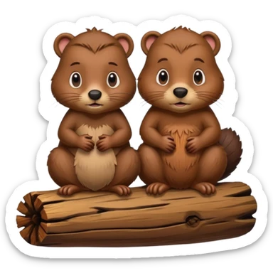 a girl beaver and a boy beaver on a log sticker