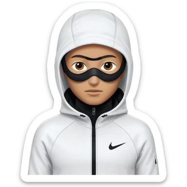 White person wearing a Nike Tex with hood and ski mask all balck sticker