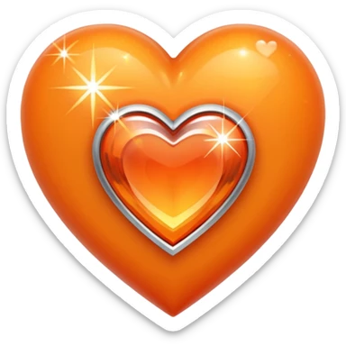 Heart orange with a diamond heart inside sticker