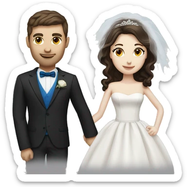 Bride with pale skin, dark brown hair & blue eyes standing with Groom with dark brown hair and brown eyes sticker
