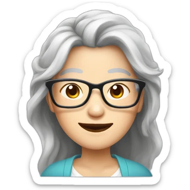 Chinese senior lady wear glasses  has long hair show love gesture sticker