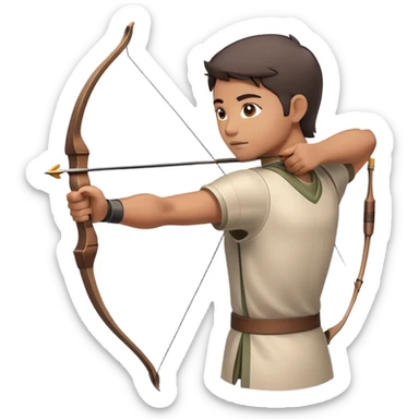 An archer drawing a bow and aiming an arrow at a target, with perfect focus and precision. The target is visible in the background, featuring concentric rings. The scene captures the concentration and skill involved in archery, emphasizing the elegance and accuracy of the sport. sticker
