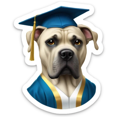 White and gold Cane Corso with glasses and cap and gown after graduating. sticker