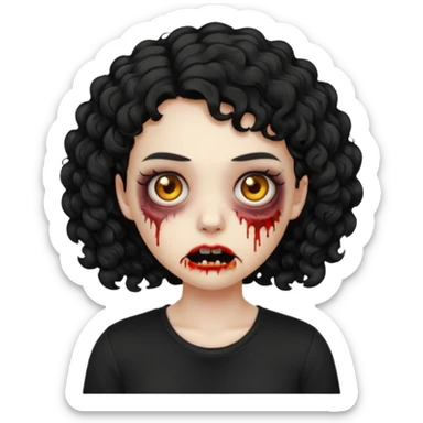 Zombie girl emoji com cabelo curto cacheado com uma blusa preta sticker
