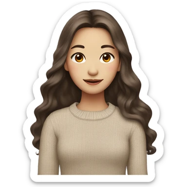 Asian girl with long wavy brown hair, pretty, dressed in sweater sticker