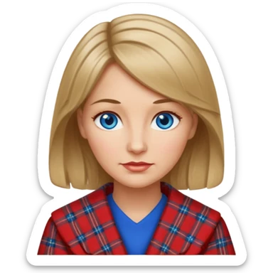 midle  aged female with Scottish red attire and dark blonde hair and blue eyes sticker