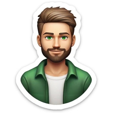 Man 21 years old, with trimmed beard, green eyes sticker