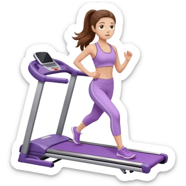 girl with long brown hair on treadmill wearing light purple yoga set sticker