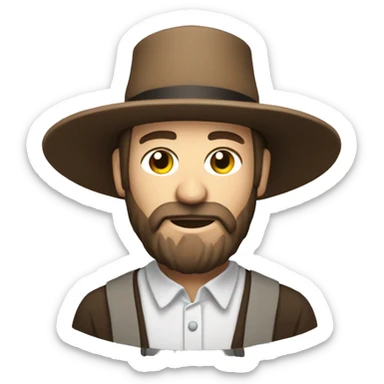 Amish man white with brown straw hat building a building with beard without a mustache holding a saw sticker