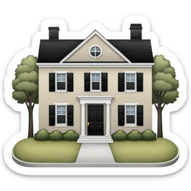 greige colonial house with black shutters and black front door sticker