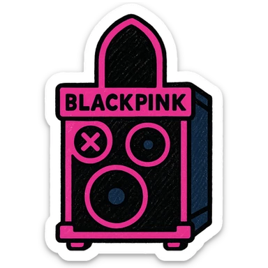 BLACKPINK-inspired gothic stage speaker, vibrant and bold, black and pink, no hearts sticker