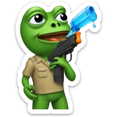 pepe with a water gun sticker