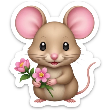 mouse holding flower sticker