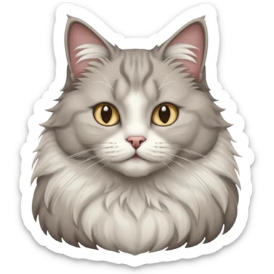 a very fluffy big grey and white cat sitting regally sticker