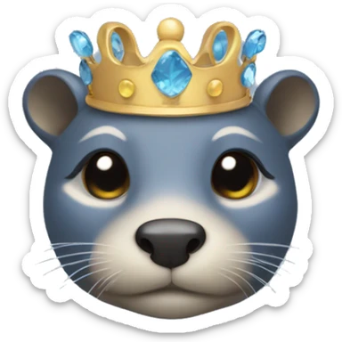 A queen blue otter with crown on her head while she is lying down sticker