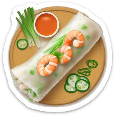 Vietnamese spring roll with a shrimp and green onion, flat icon sticker