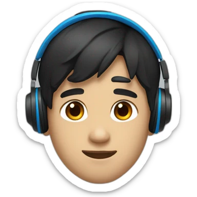  a young man with blue headphones, black hair sticker