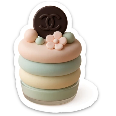 pastel Chanel mousse cup, with a logo chocolate disk sticker