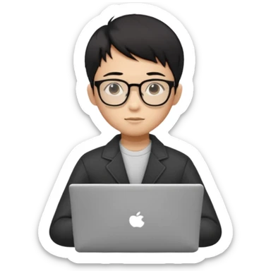 A young boy DEVELOPER WITH A laptop, black straight short hair, wearing glasses, he is asian

Add the letters "PIF" floating around him sticker