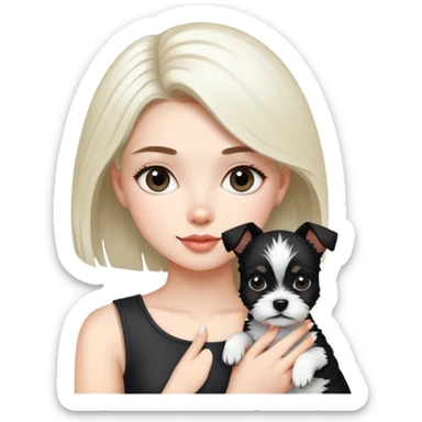 A beautiful girl holding a Black and white terrier dog sticker