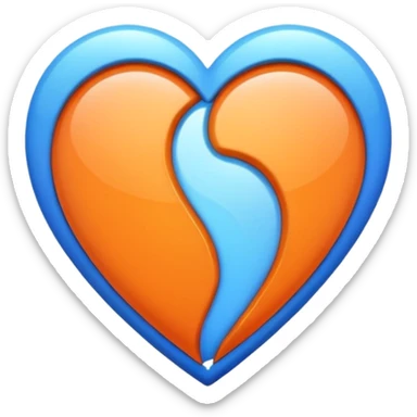 Half blue half orange heart split vertically sticker