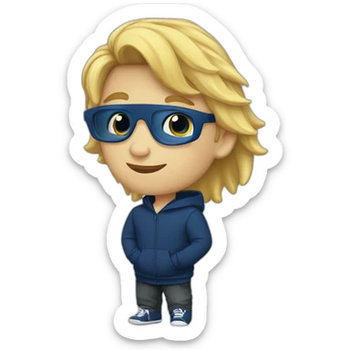 Jongen met blond haar. donkerblauwe hoodie sticker